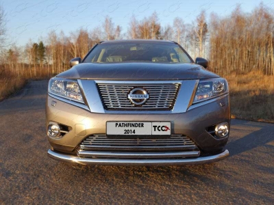 Накладка решётки радиатора верхняя 12 мм ТСС для Nissan Pathfinder 2014-2021