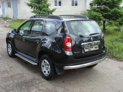 Защита заднего бампера овальная длинная 75х42 мм ТСС для Renault Duster 2011-2015