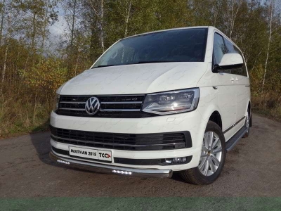 Защита передняя овальная с ДХО 75х42 мм ТСС для Volkswagen Multivan T6 2015-2021