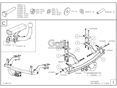 Фаркоп оцинкованный Galia шар A для Fiat Grande Punto 2005-2009