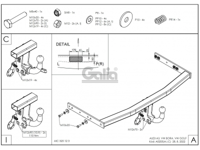Фаркоп оцинкованный Galia шар A для Volkswagen Golf 4/Audi A3 1996-2003