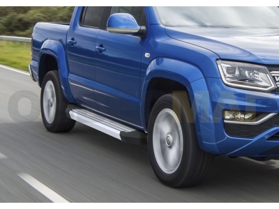 Пороги алюминиевые Rival Silver New для Volkswagen Amarok 2016-2021
