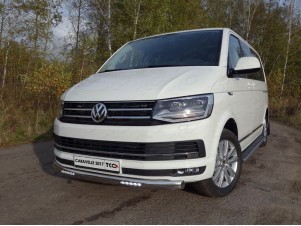 Защита передняя овальная с ДХО 75х42 мм для Volkswagen Transporter T6 № VWTRANS17-05