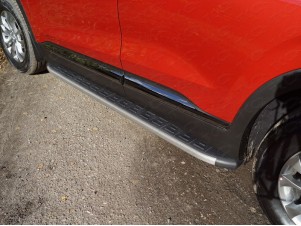 Пороги алюминиевые ТСС с накладкой серые для Hyundai Santa Fe № HYUNSF18-24GR